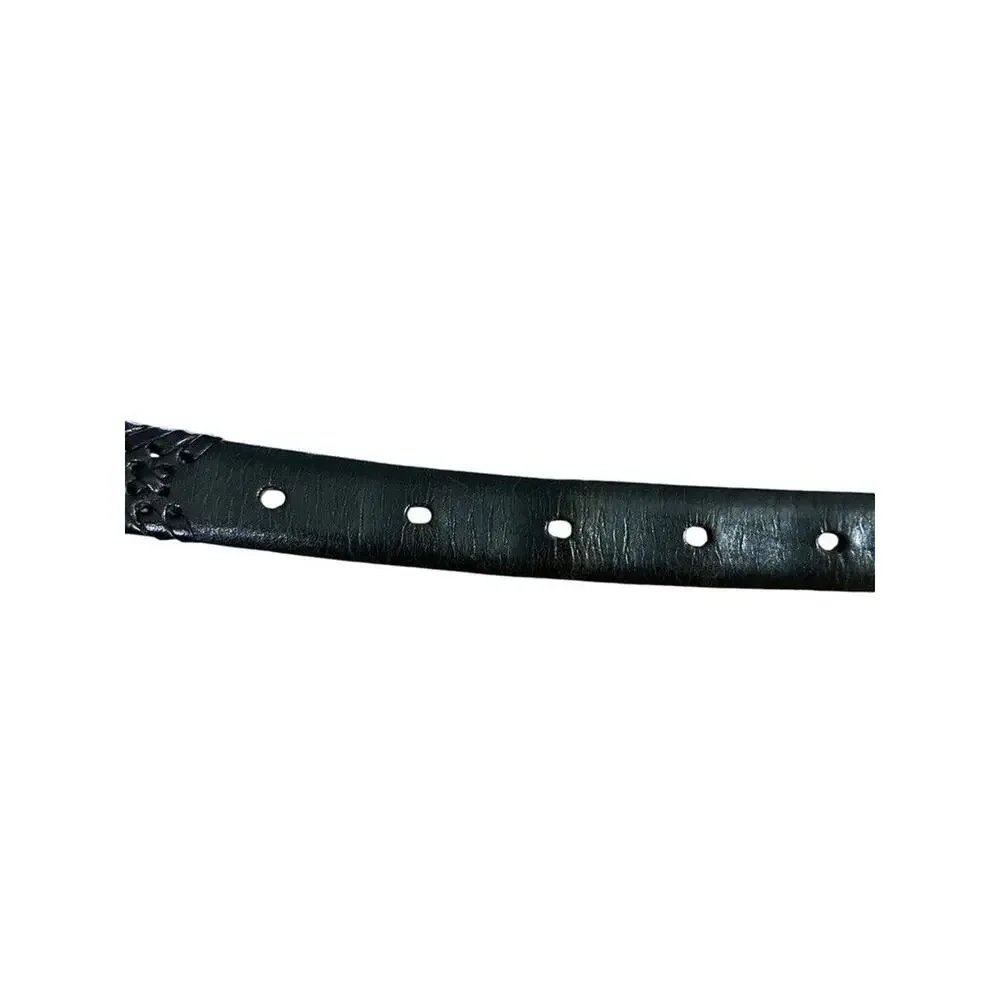 Talbots Womens Black Woven Leather Adjustable Belt Solid Brass Buckle XL 36-41